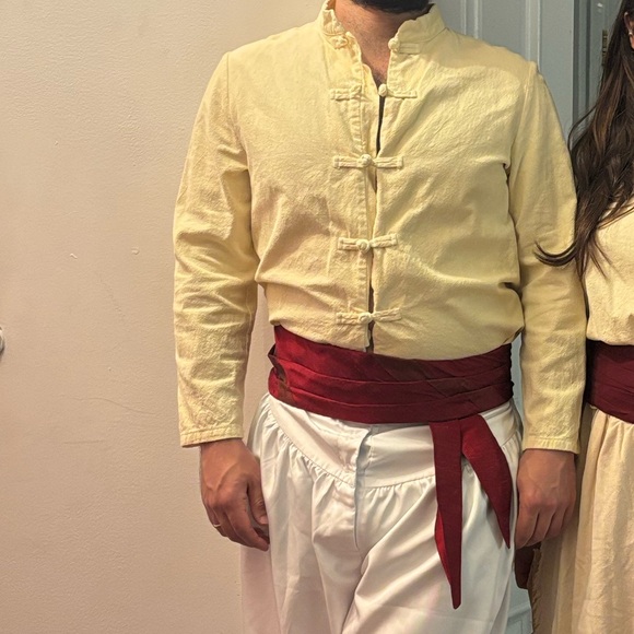 Broadway Other - Back in 6 wks— Men’s Cream Traditional Chinese Frog-Button Shirt